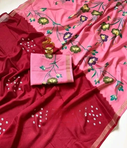 Floral Printed Bandhani Saree